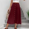 Women's Half Length Skirt With Front Button, Summer Casual Elastic Waist, Pocket A-line Half Length Skirt