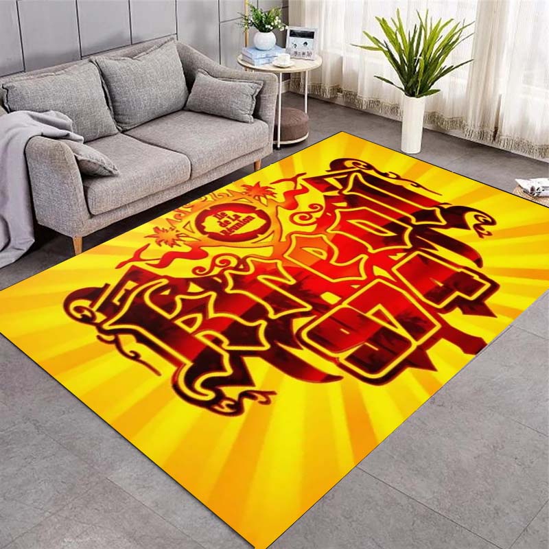 La Reunion Art Graffiti Letter Radial Sunburst Area Rug Yellow Background Floor Carpet Island Culture Living Room Decor Mat