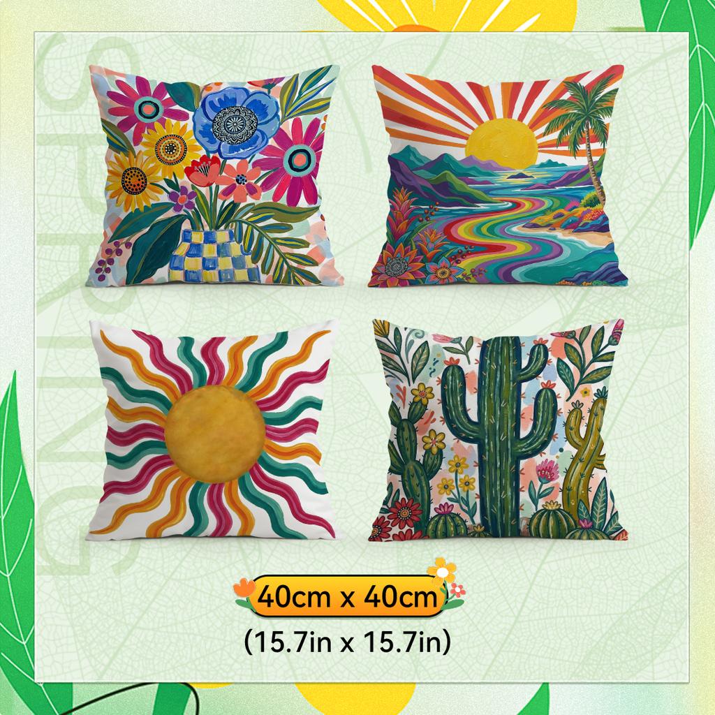 1,4 Pcs Vibrant Cactus And Desert Single-Sided Printed Pillowcase Cushion Cover,Suitable For Living Room,Bedroom,Car Decoration
