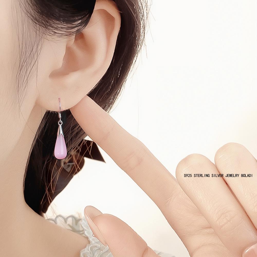 Серьги-подвески из стерлингового серебра S925 с лунным камнем и кошачьим глазом - Элегантные, Универсальные, Высококачественные модные украшения