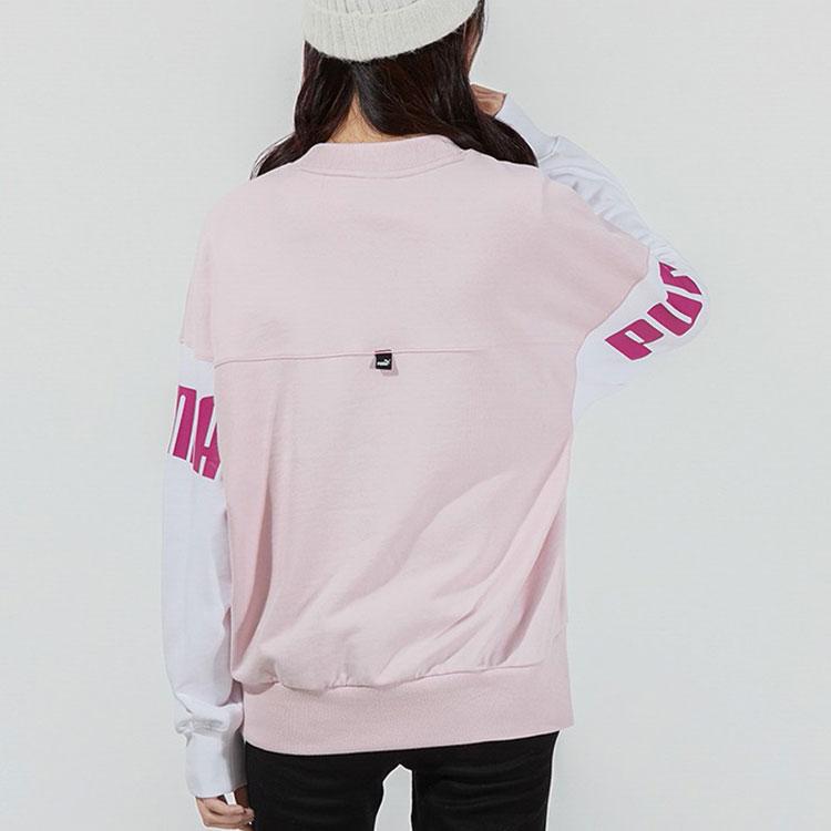 Puma Power Color Blocking Crew Logo Sweatshirt Women Tops Pink 535187-16