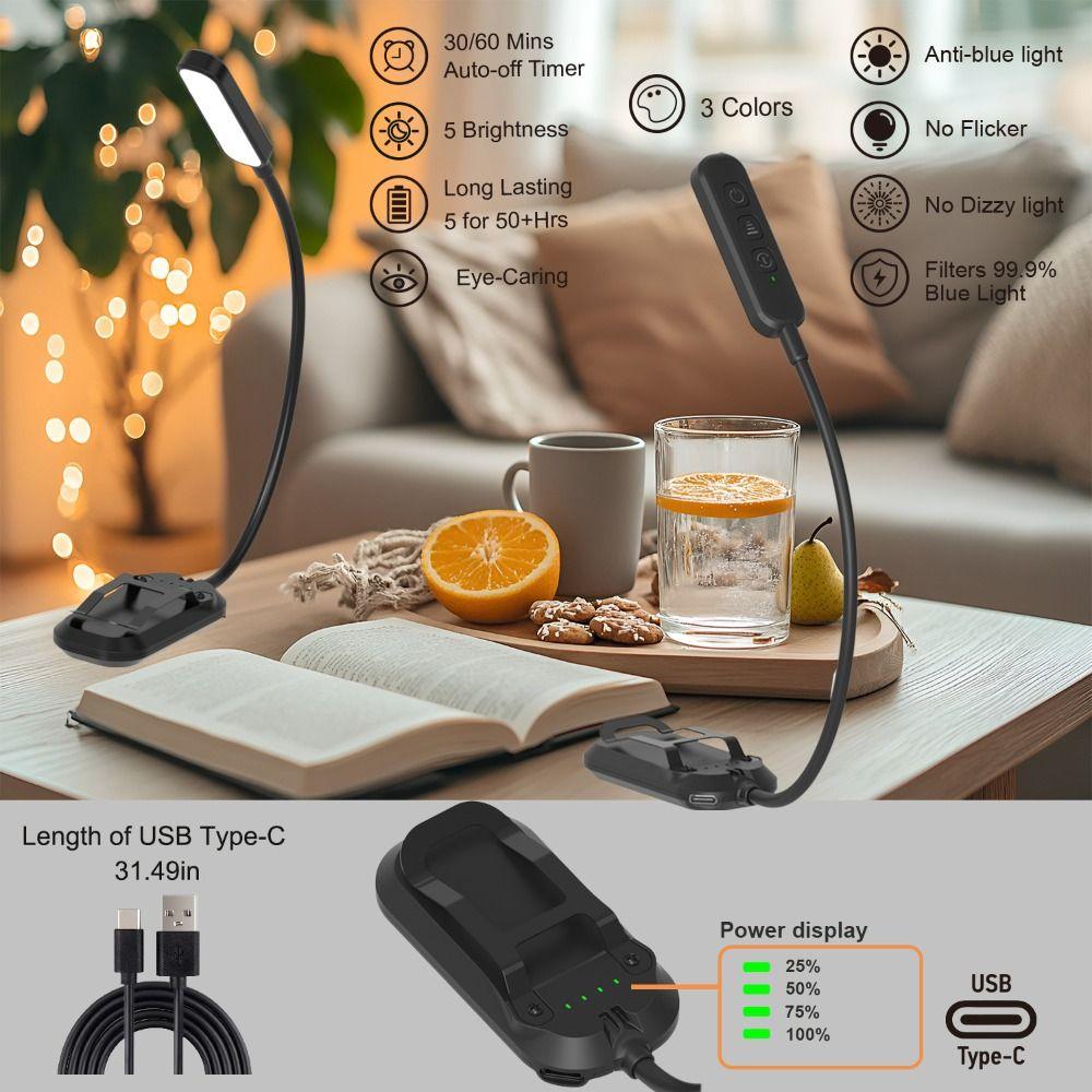 Rechargeable Clip-On Book Light 3 Colors Mini Book Light New Bookmark Lamp Travel
