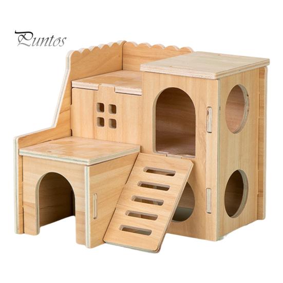 Hamster Platform Villa Double Layer Harmless Pet Toy Solid Wood Dwarf Hamsters House Climbing Play Hut Chews for Home