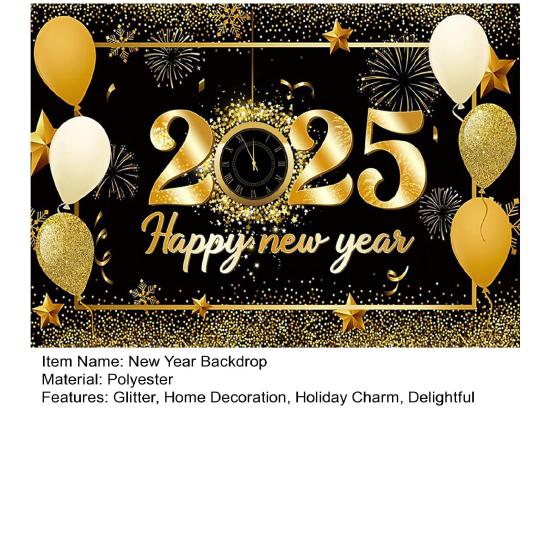 2025 С Новым годом Фон Блестящий Новогодний Подвесной Баннер Черный И Золотой Фото Фон для Домашнего Офиса Вечеринка Декор