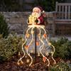 Decorative Solar Pathway Lighting Santa Claus Christmas Garden Light, LED Holding Gift Box Yard Stake Porch Holiday with Cascading String Lights