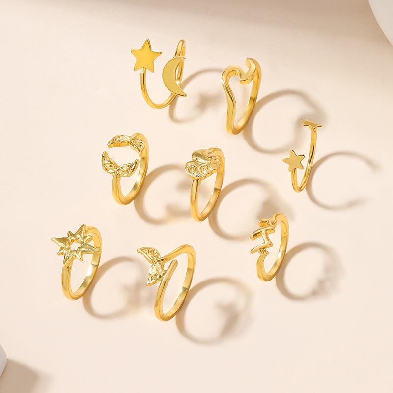 Accessories Exaggerated Alloy Fishtail Ring Pieces Personalized Stars Moon Ring Love Stacked Ring