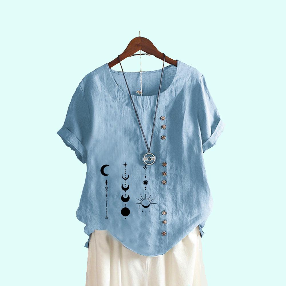 Ladies Plus Size Pullover Loose Shirt Women Casual Round Neck Print Blouses Summer Fashion Short Sleeve T-shirt