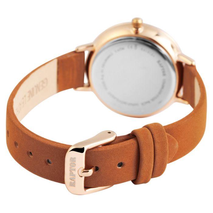 Montre femme - RAPTOR - Crinkle - 32 mm - Cadran bleu - Bracelet cuir marron