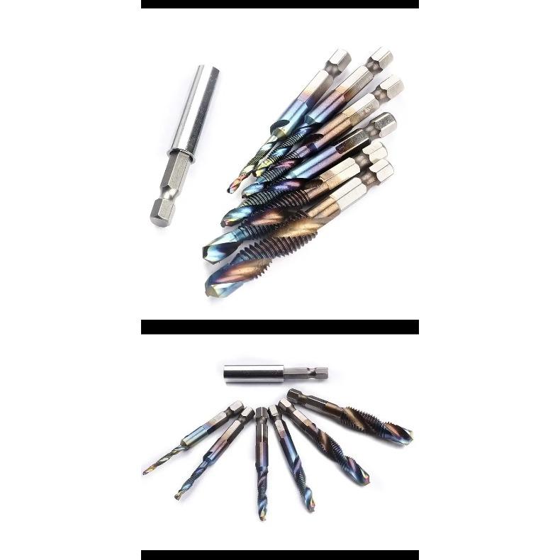 Набор метчиков HSS с хвостовиком 1/4 мм M3-M10, метрическое сверло с метчиком, машинный метчик с синим покрытием Nano