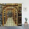 3D Библиотека Занавеска для душа, Винтажный книжный шкаф Книги Готика Магия Полиэстер Принтованная ткань Ванная комната Декоративные аксессуары для ванны