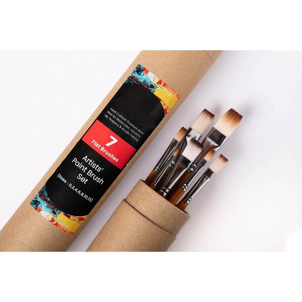 Flat Paint Brushes Set/Handmade Professional Artist Painting Brush Set for Acrylic, Watercolor, & Gouache Painting with Brush Holder - Cruelty-Free