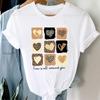 (Asian Size)  Flower Love Heart Short Sleeve T Shirt Women Tee Top Clothing Casual Fashion Print Lady Female Graphic T-shirts