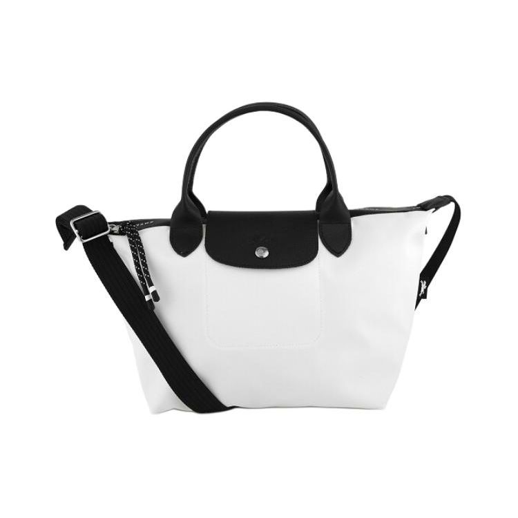 Longchamp Le Pliage Energy 25 Button Zipper Closure Canvas And Leather Dumpling Shoulder Crossbody Tote Bag Small Women bags Black White 1512HSR007