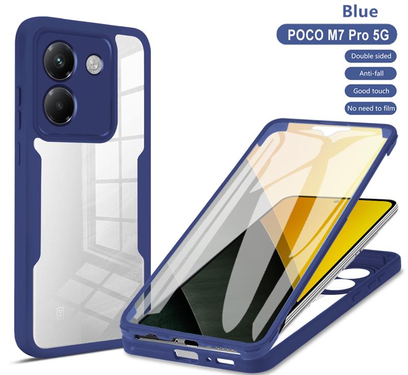 Для чехла Poco M7 Pro 5G 360 Полная защита Чехол для Xiaomi Mi Poko Little M7 Pro M7Pro Прозрачный экран с силиконовым бампером Funda