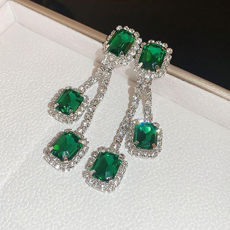 Роскошные серьги-колье для женщин, темно-синие, зеленые серьги, свадебные комплекты ювелирных изделий для невесты