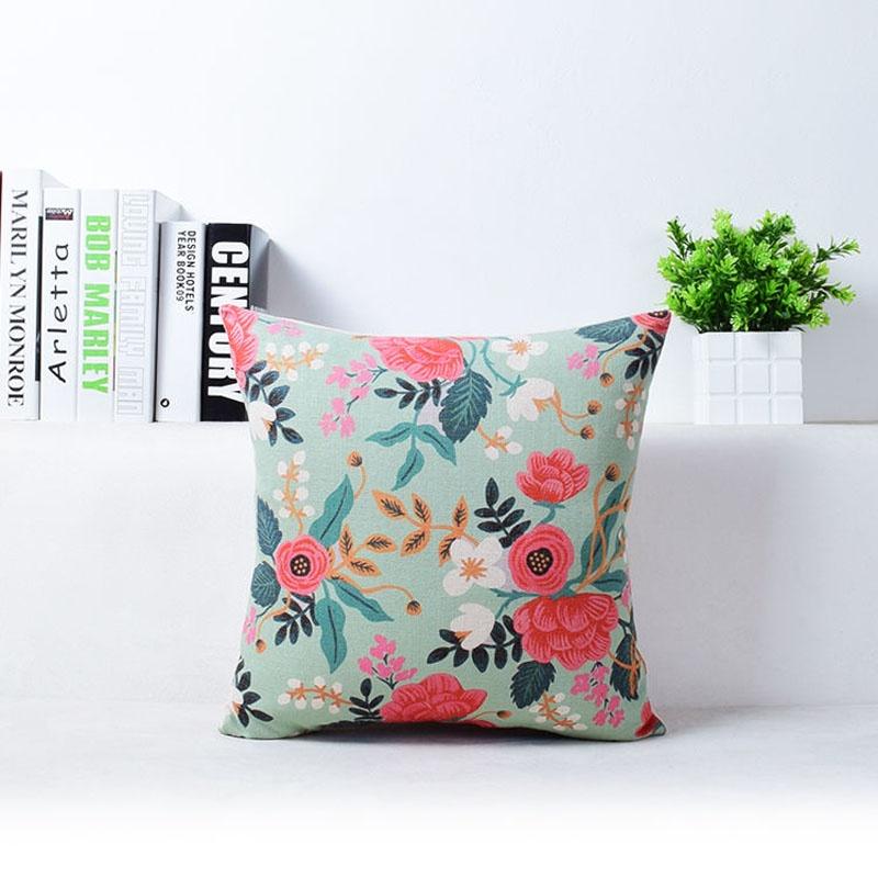 Elegant Vivid Flower Floral Plants Linen Pillow Case Decorative Cushion Cover 18