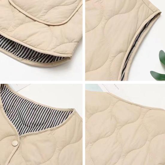 Зимний женский многослойный жилет с сумкой для хранения, тонкий, с подкладкой, застежка на кнопки, V-образный вырез, без рукавов, однотонный, ветрозащитный, сохраняющий тепло, для улицы, пух