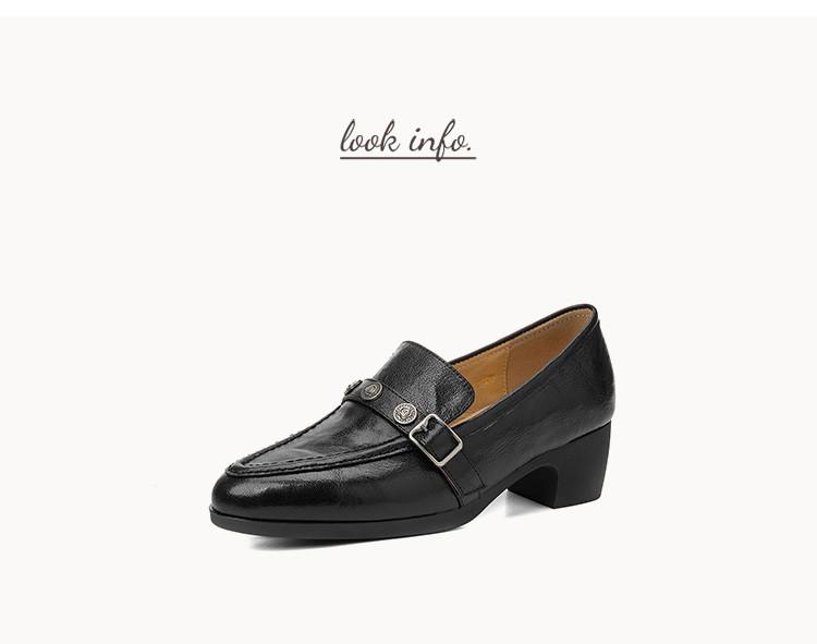 [Hand held sheepskin] 2026 spring round toe thick heel deep mouth commuting women's singles shoes British style loafers