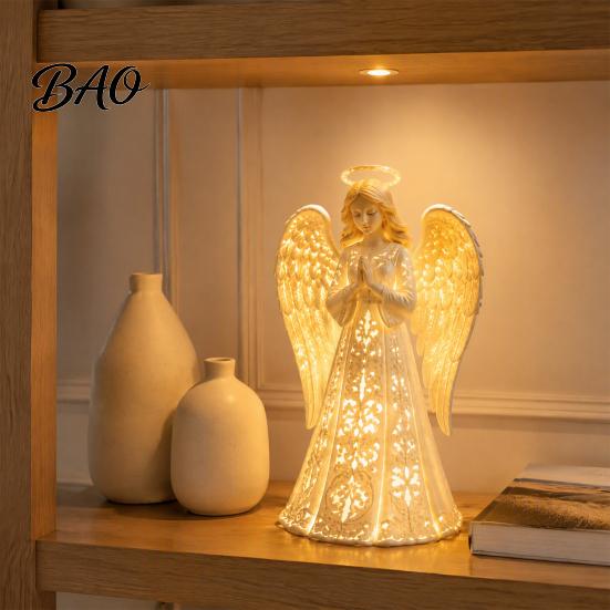 LED Night Light for Bedroom Guardian Angel Figurine with Warm Christmas Decor, Praying Statue Decor Tabletop Lamp Home Memorial And Sympathy Keepsake