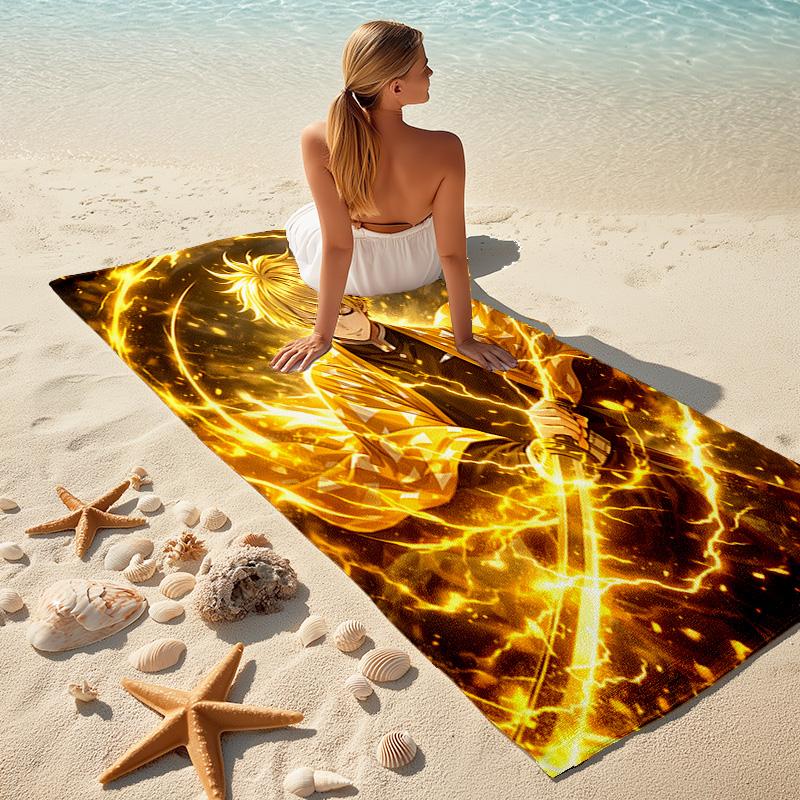 1pc Agatsuma Zenitsu Beach Towel, Comfortable and Thick, and Swimming/Bath/Picnic/Camping Towel, Suitable for Seaside Beaches