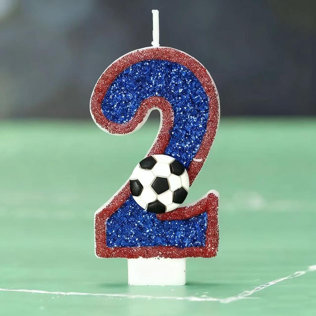 Football Children's Birthday Candles Number 0-9 Blue Sparkles Birthday Creative Soccer Candle for Boy Party Cake Top Decoration