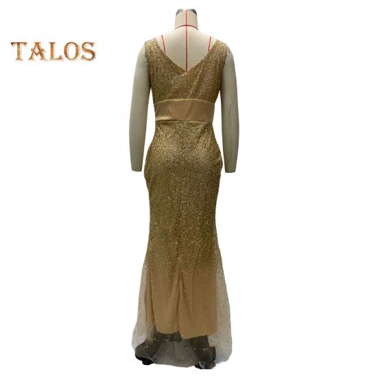 Женское вечернее платье с V-образным вырезом и сеткой в ​​стиле пэчворк без рукавов с разрезом в форме русалки Slim Fit для выпускного вечера, банкета, невесты, макси-платье