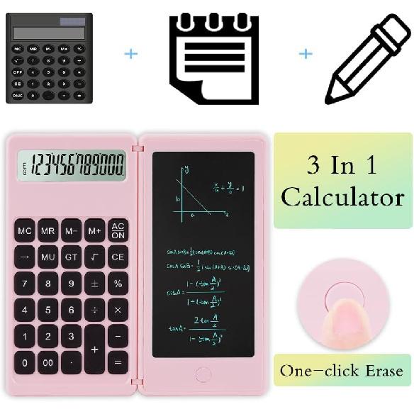 Desk Calculator, Desktop Small Calculators with Writing Notepad, Basic 4-Function Math Large Button Calculator, School Supplies for Kids, Middle/High