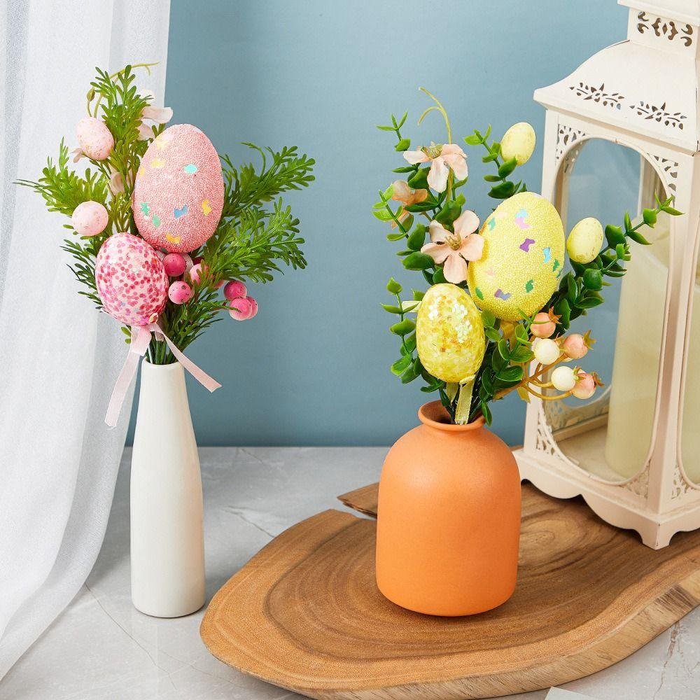 Artificial Eggs Tree Branch Colorful Painting Foam Egg Creative Fake Plant Festival Party