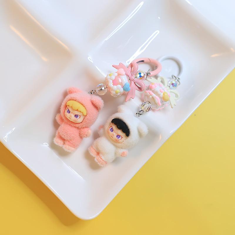 Kawaii мультфильм флокирование кукла брелок кулон для женщин девочек уникальный рюкзак украшения аксессуары маленькие подарки