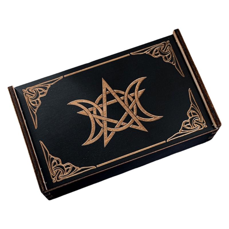 Push Pull Tarot Cards Box Astrologys Trinkets Box Wood Tarot Card Storage Case for Fortune Telling, Witch Decoration