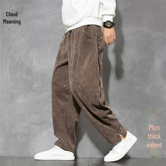Men's Retro Corduroy Wide-Leg Trousers - Chinese Style, Straight, Casual, Loose Fit, Perfect for Spring and Autumn