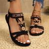 Fashion National Style Women's Flat Sandals Summer Comfortable  Beach Shoes Woman Vintage Beaded Flower Decor Gladiator Sandals