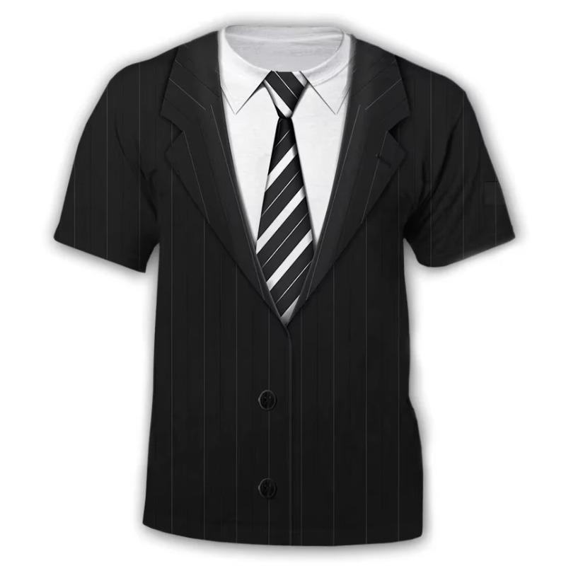 Striped Necktie Pattern T-shirt 3D Printing Fake Single Breasted Round Neck Short Sleeves Funny Fashion Summer New Tee Shirts