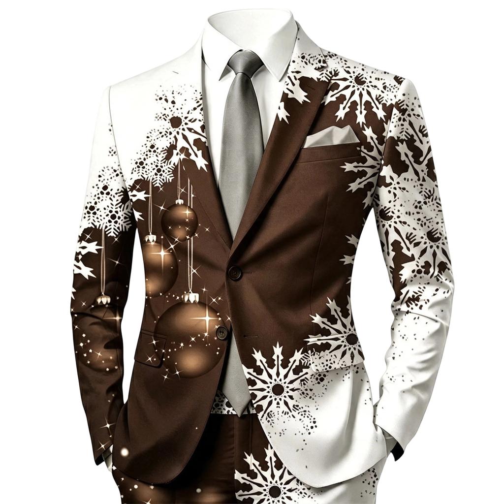Мужская осенне-зимняя куртка в стиле business casual с длинным рукавом, с вырезом на лацкане, с рождественским принтом, галстук в комплект не входит