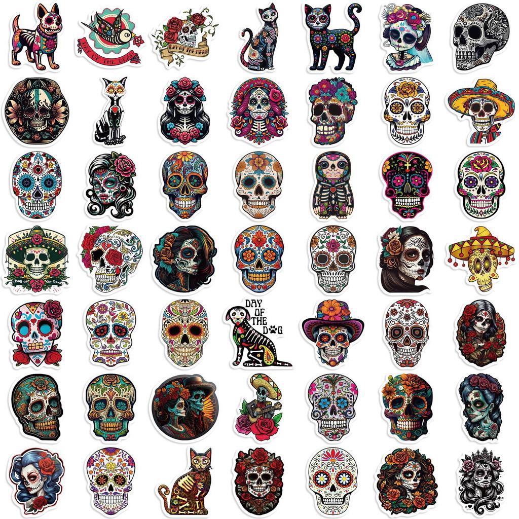 50 Photos of Mexico Day of The Dead Skeleton Graffiti Stickers Decorate Guitar Laptop Suitcase DIY Waterproof