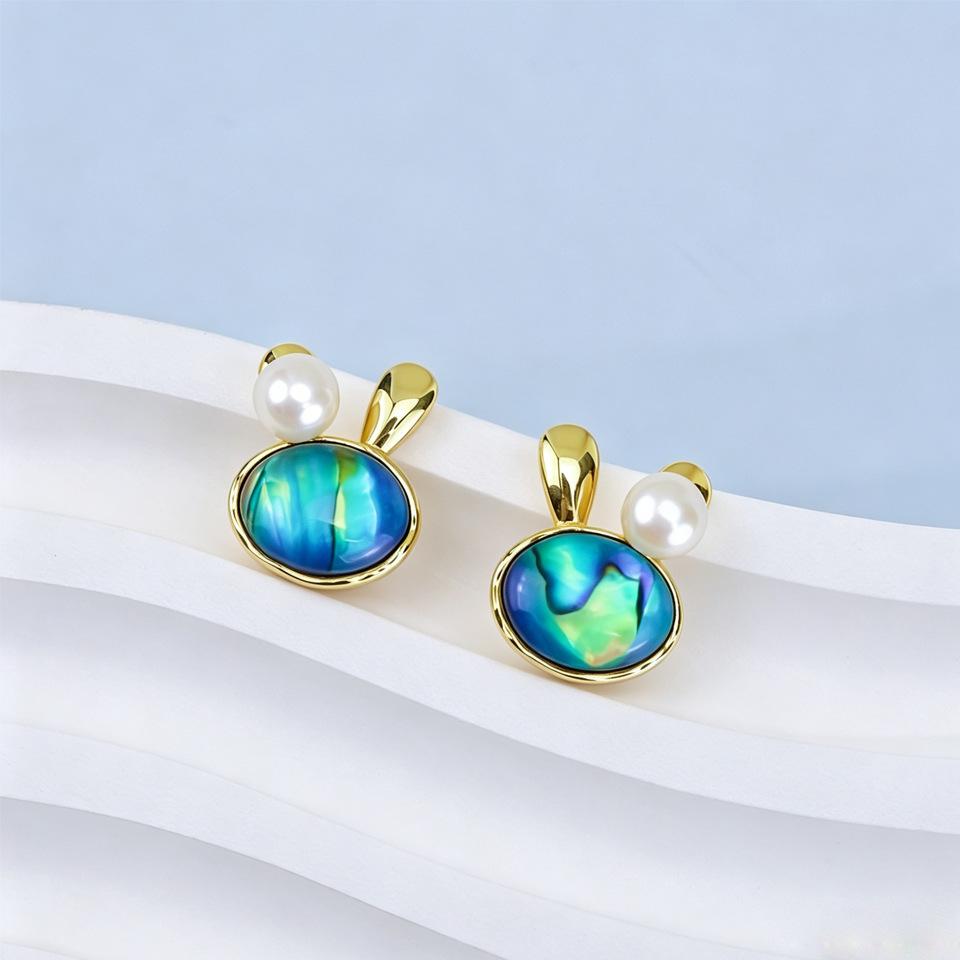 Color Abalone Shell Natural Freshwater Pearl Stud Earrings Women's Earrings Silver Needle High-end Jewelry