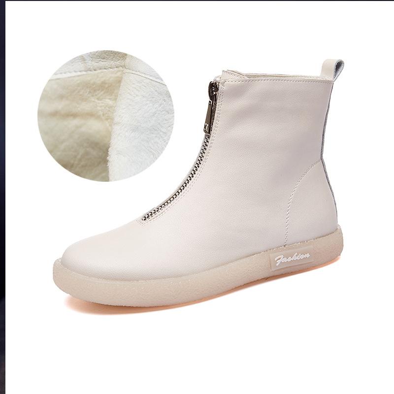 Короткие сапоги женские новые осенне-зимние женские сапоги из коровьего сухожилия с мягкой подошвой повседневные высокие женские туфли с застежкой-молнией спереди