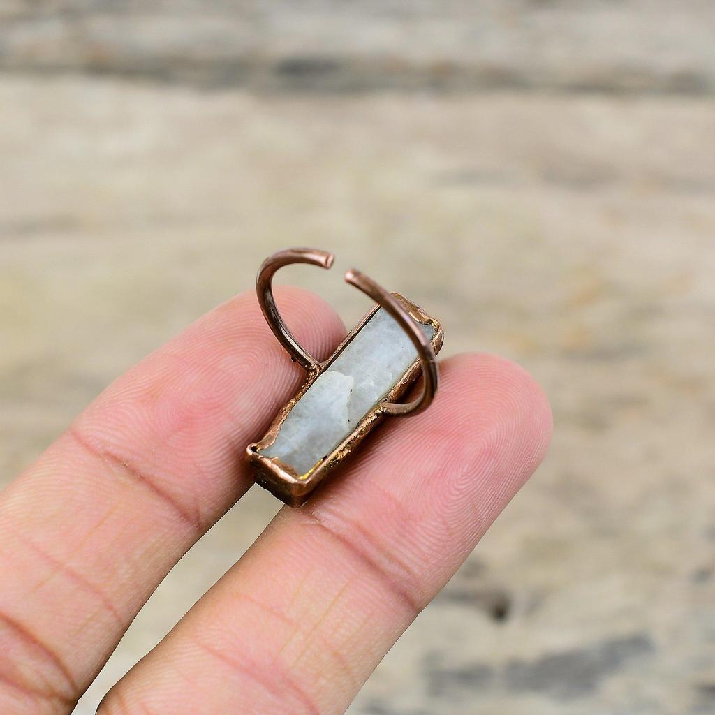 Радужное кольцо с лунным камнем, гальваническое медное кольцо, регулируемое кольцо, ювелирные изделия из драгоценных камней, кольцо ручной работы, гальваническое ювелирное изделие, подарок на годовщину