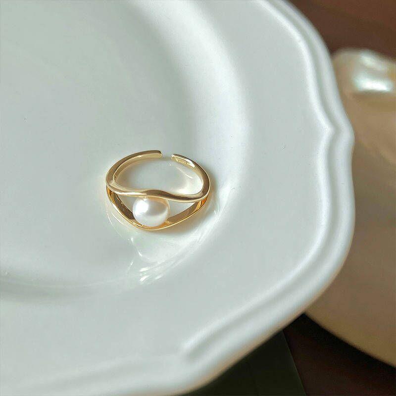 Кольцо с жемчугом Bunny, модное кольцо в стиле Хепберн, женское, нишевый дизайн, высокое чувство