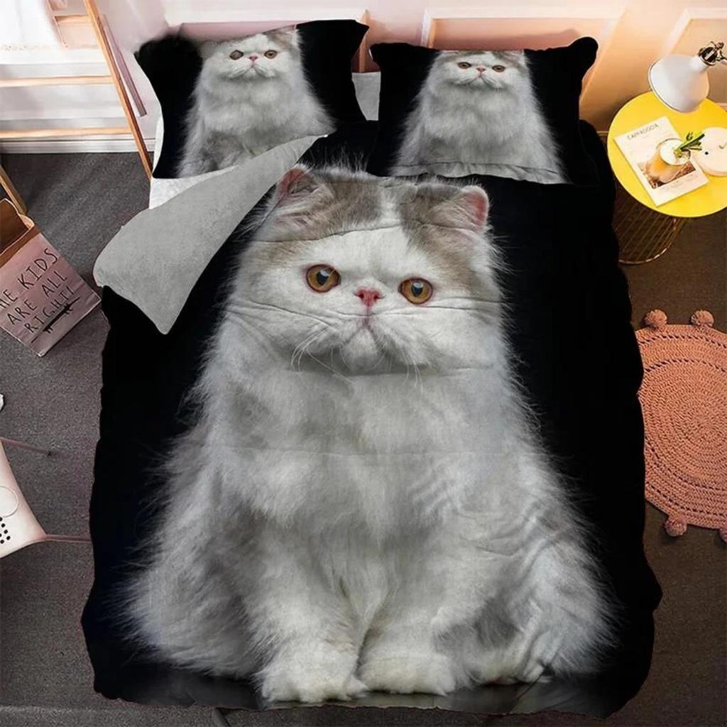 Прекрасный комплект постельного белья для питомца-кошки с принтом животных, наволочка, одинарный, двуспальный, королевский, размер «Квин», пододеяльник с рисунком котенка, покрывало