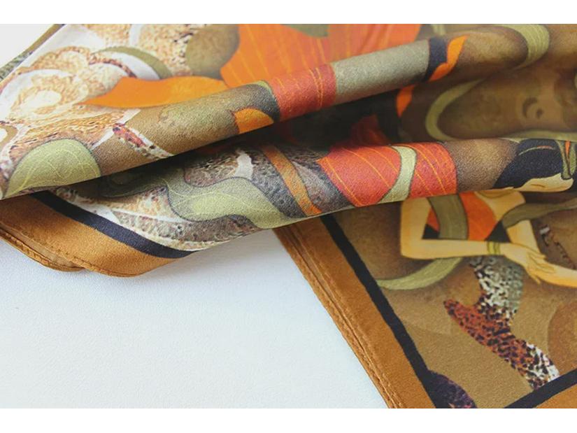 Dunhuang Feitian Xiangyun Mulberry Silk Satin Scarf - National Style, 70cm Square for Women