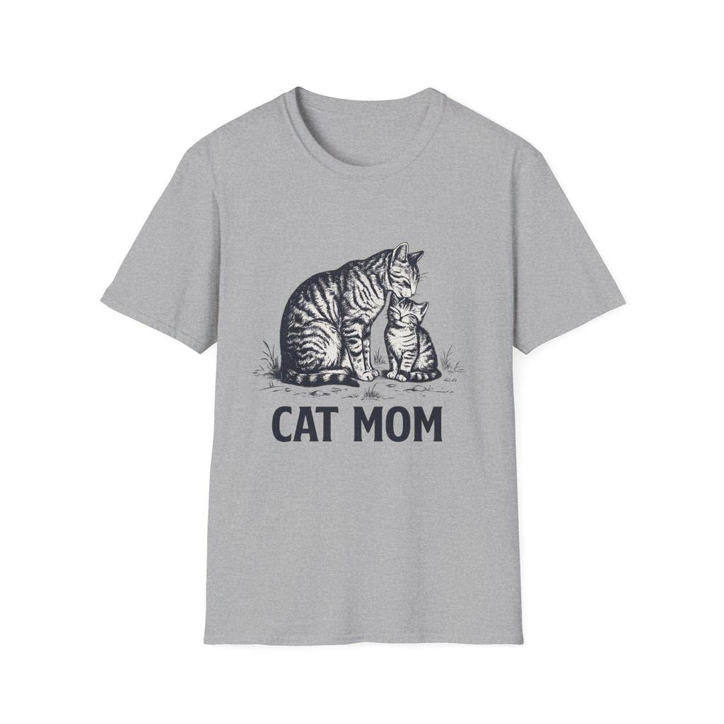 Cat Mom Illustration T-Shirt and kids tshirt | Monochrome Parent Kitten Graphic Tee