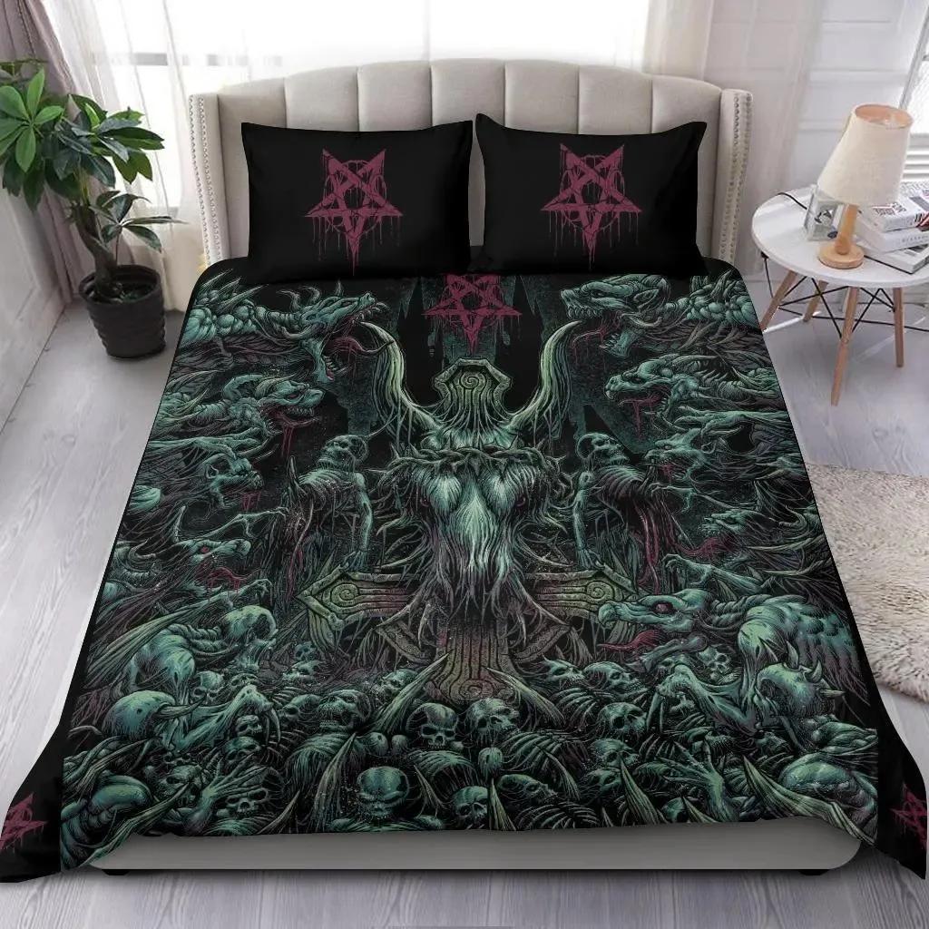 Комплект постельного белья Skul Cthulhu Сатана Черный Козел С принтом Уютный Мягкий Пододеяльник Размер King Quen Twin Single Подарок на День Рождения Украшение Спальни
