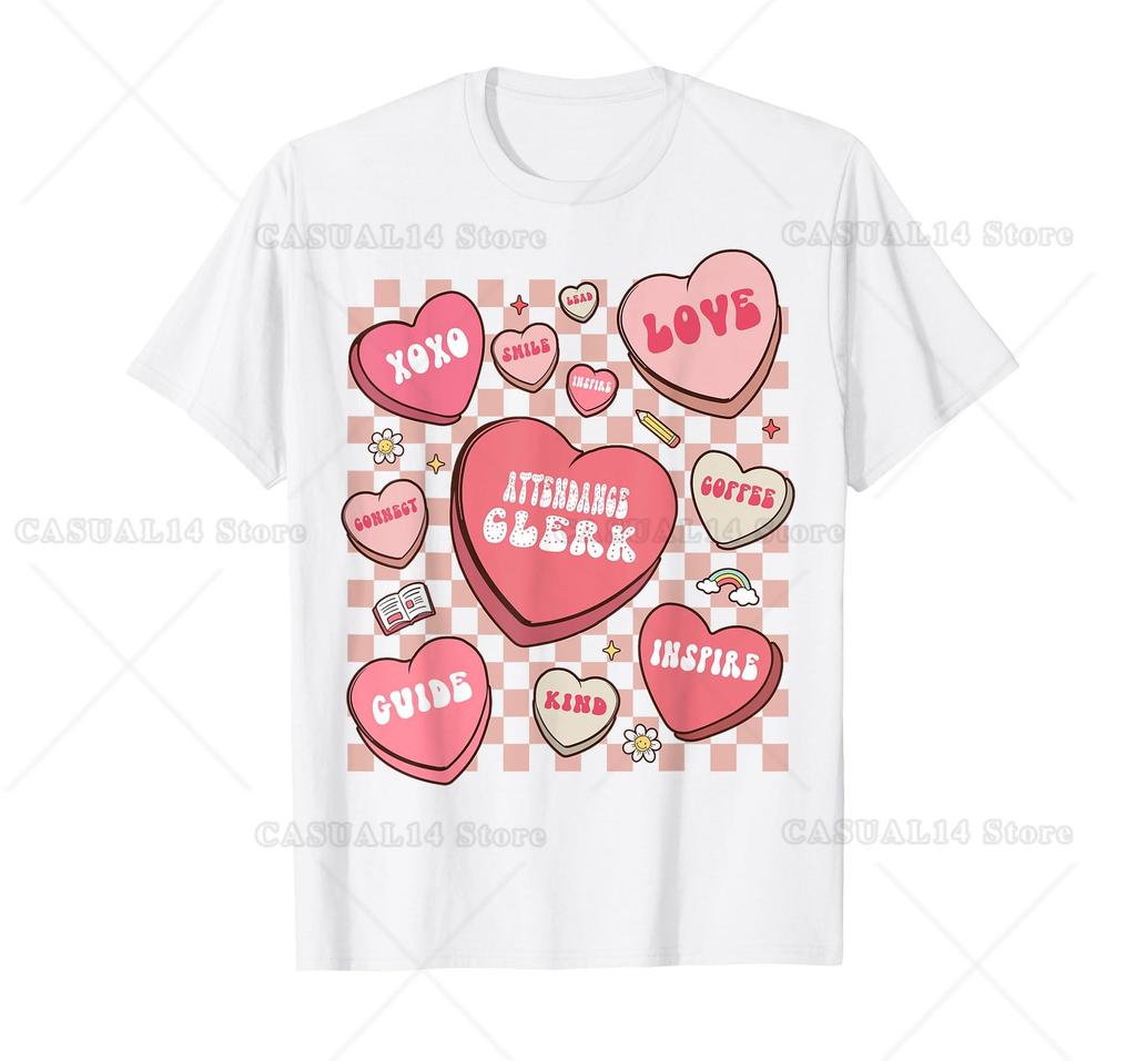 Retro Hearts Attendance Clerk Funny Valentines Day T-Shirt