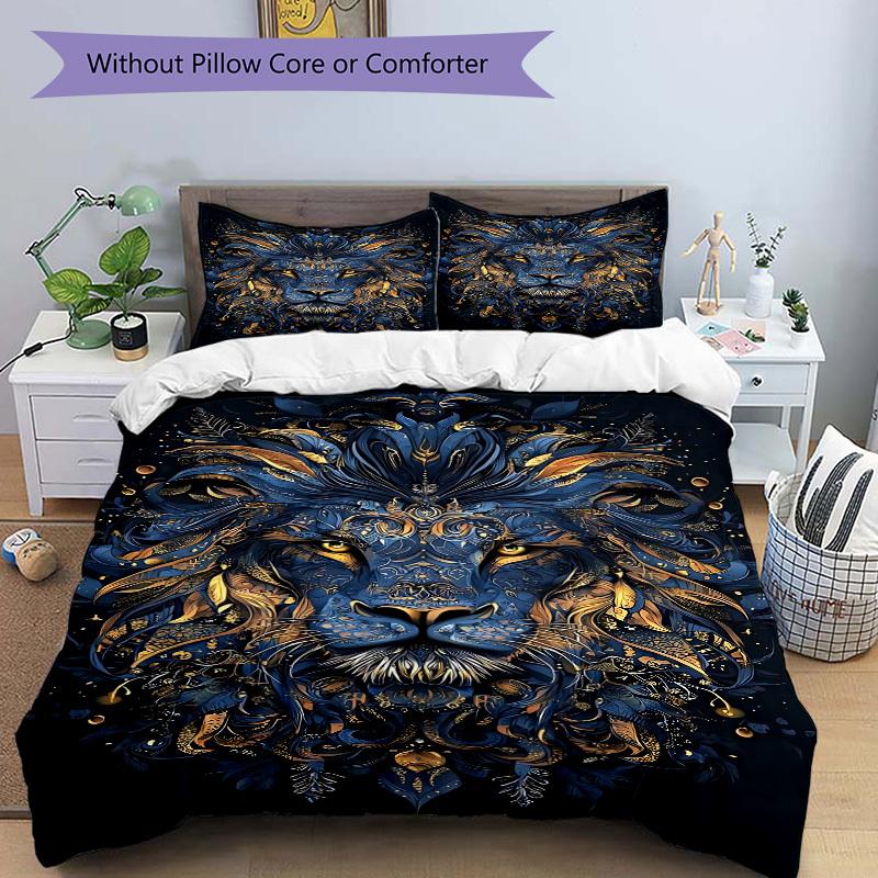 3pcs Lion Mandala Art Duvet Cover Set, Soft Comfortable Duvet Cover,Guest Room (1*Duvet Cover + 2*Pillowcase, Without Core) yy251104145