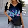 Women's V-Neck T-Shirt Butterfly Printed T-Shirt Women's 3D Gradient Printed V-Neck T-Shirt Female Clothing Summer Tops Tees