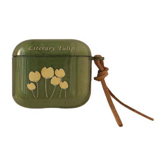 Защитный чехол для наушников Амортизация Прозрачный Зеленый Противоударный Литературный Принт Тюльпаны Мягкий ТПУ
