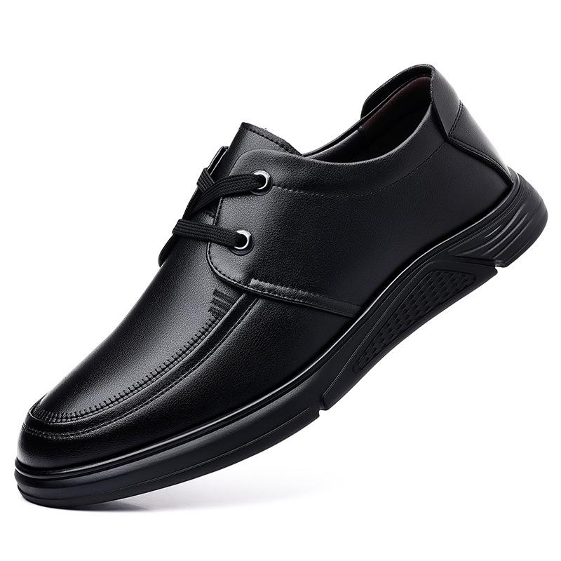 2024 осень новые мужские деловые повседневные кожаные туфли мужские мягкие кожаные туфли с круглым носком на шнуровке туфли из хлопковой кожи 7709
