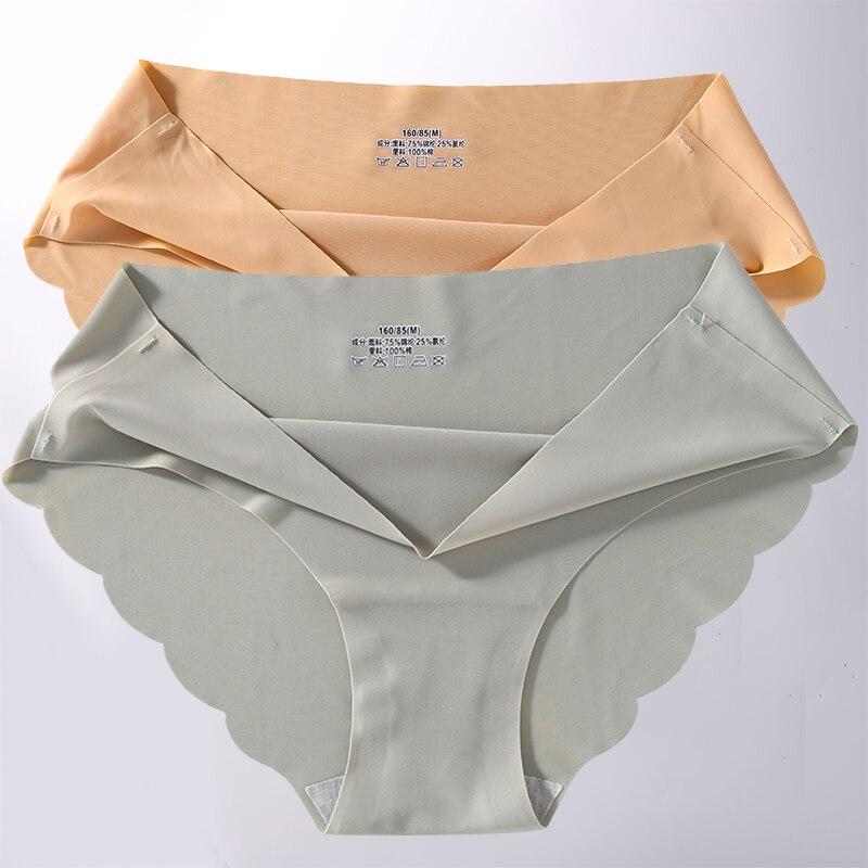 2Pcs/Set Seamless Silk Women's Panties Briefs Women Underwear Female Underpants Comfortable Silk Panty Sexy Woman Lingerie M-XL