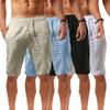 Men Shorts Solid Color Breathable Cotton Linen Drawstring Mid Rise Short Pants Knee-length Shorts for Running